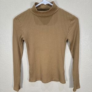 Topshop Tan Ribbed Long Sleeve Tee Brown Nude Womens Size 2